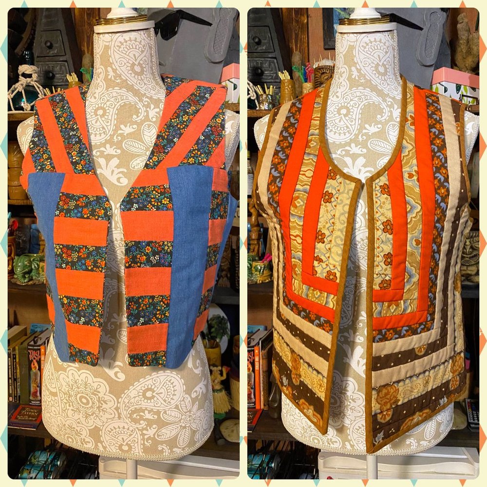 1970s handmade quilted bohemian hippie vests